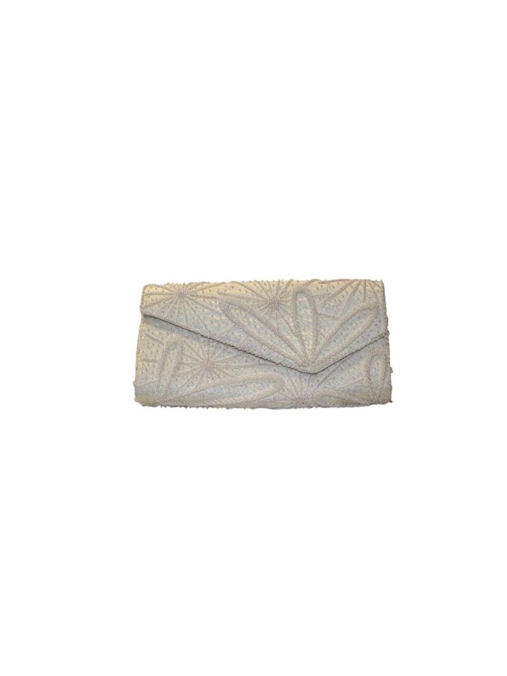 Vtg Hand Beaded Pearl Cream Satin Clutch Evening Purse Flap Hand Made Hong Kong